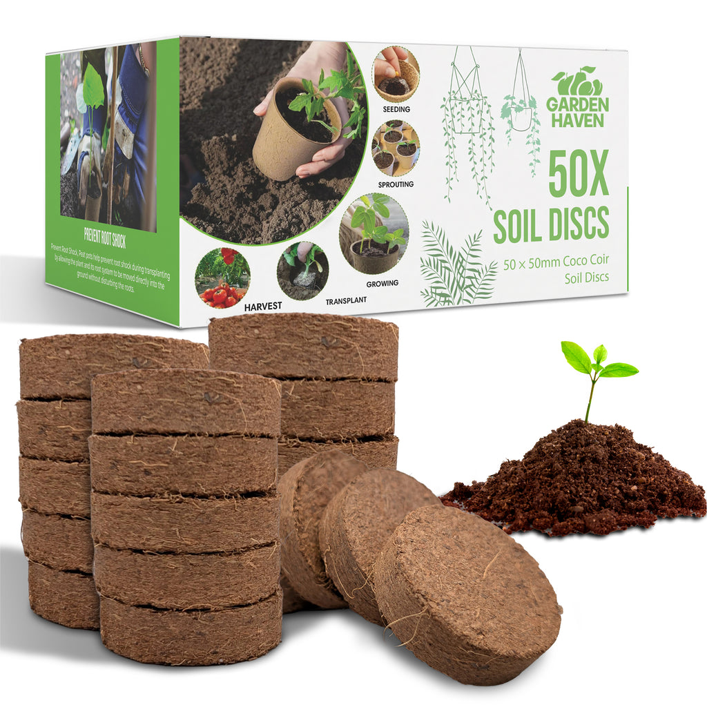 50x Coco Coir Seed Starter Discs 50mm | Organic Coconut Coir pellets for Seed Starting | Pre - Washed, pH Balanced | Compressed Soil Discs for Herbs, Vegetables & Flowers (Indoor/Outdoor) - Garden Haven