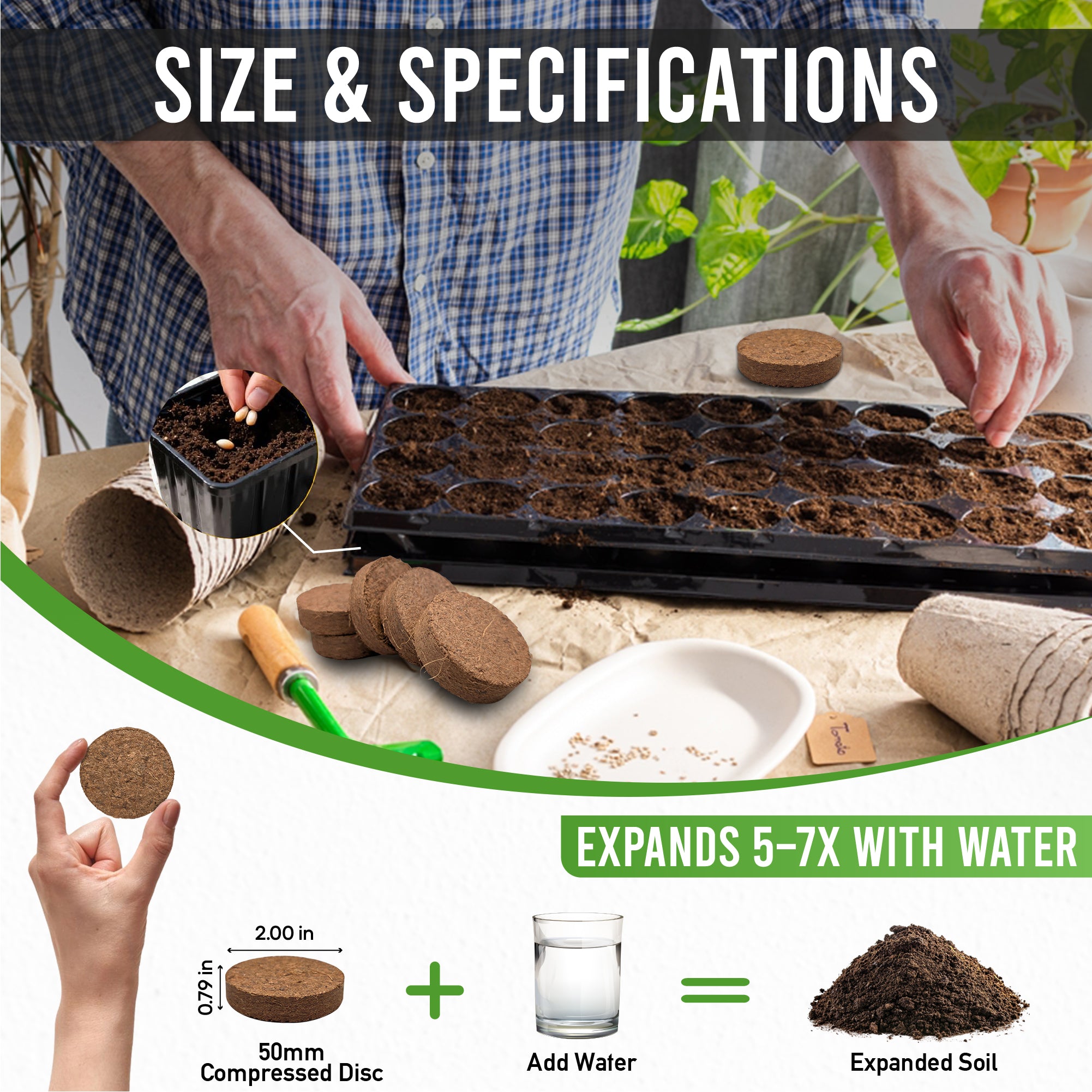 50x Coco Coir Seed Starter Discs 50mm | Organic Coconut Coir pellets for Seed Starting | Pre - Washed, pH Balanced | Compressed Soil Discs for Herbs, Vegetables & Flowers (Indoor/Outdoor) - Garden Haven