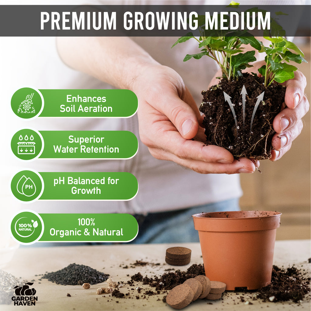 50x Coco Coir Seed Starter Discs 50mm | Organic Coconut Coir pellets for Seed Starting | Pre - Washed, pH Balanced | Compressed Soil Discs for Herbs, Vegetables & Flowers (Indoor/Outdoor) - Garden Haven