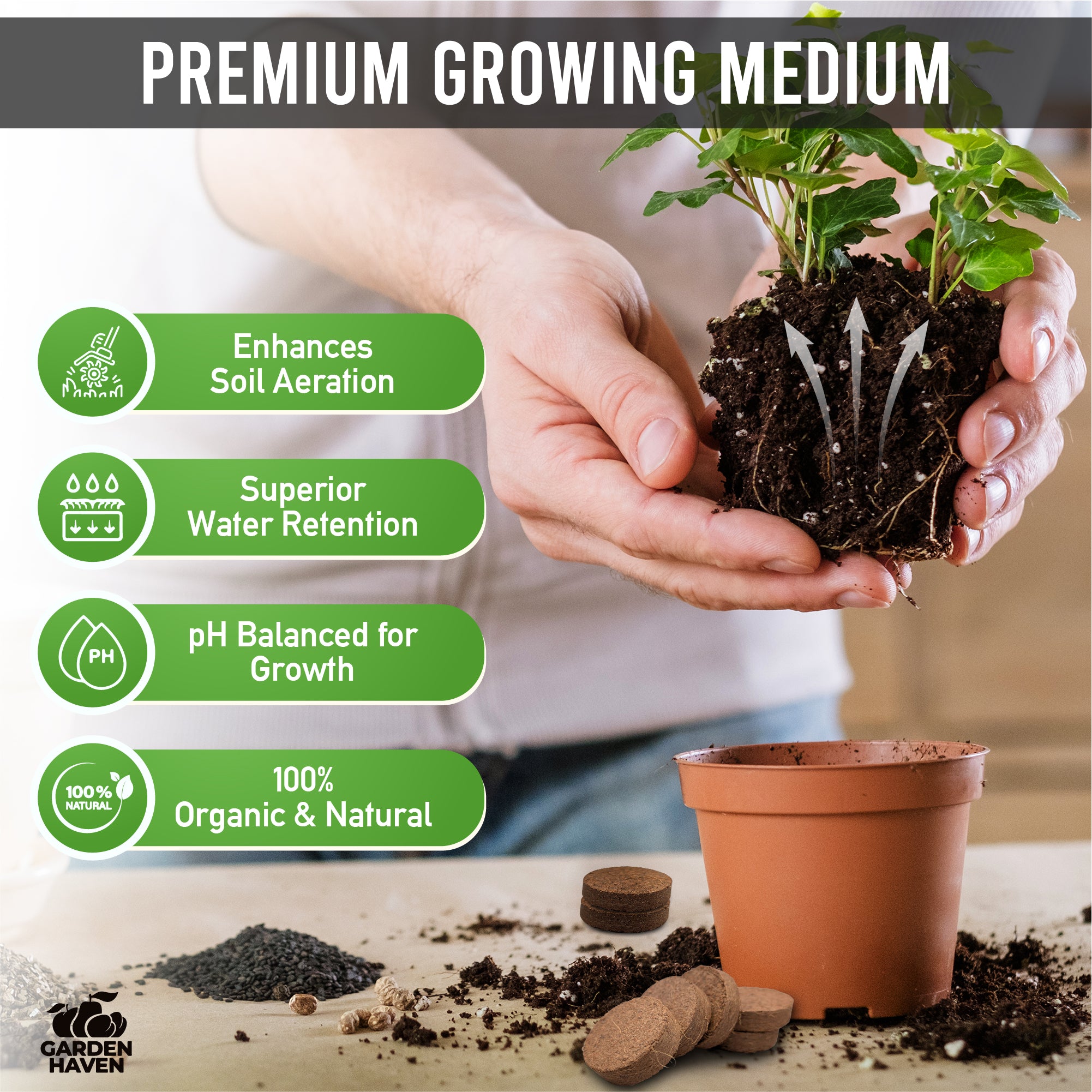 50x Coco Coir Seed Starter Discs 50mm | Organic Coconut Coir pellets for Seed Starting | Pre - Washed, pH Balanced | Compressed Soil Discs for Herbs, Vegetables & Flowers (Indoor/Outdoor) - Garden Haven