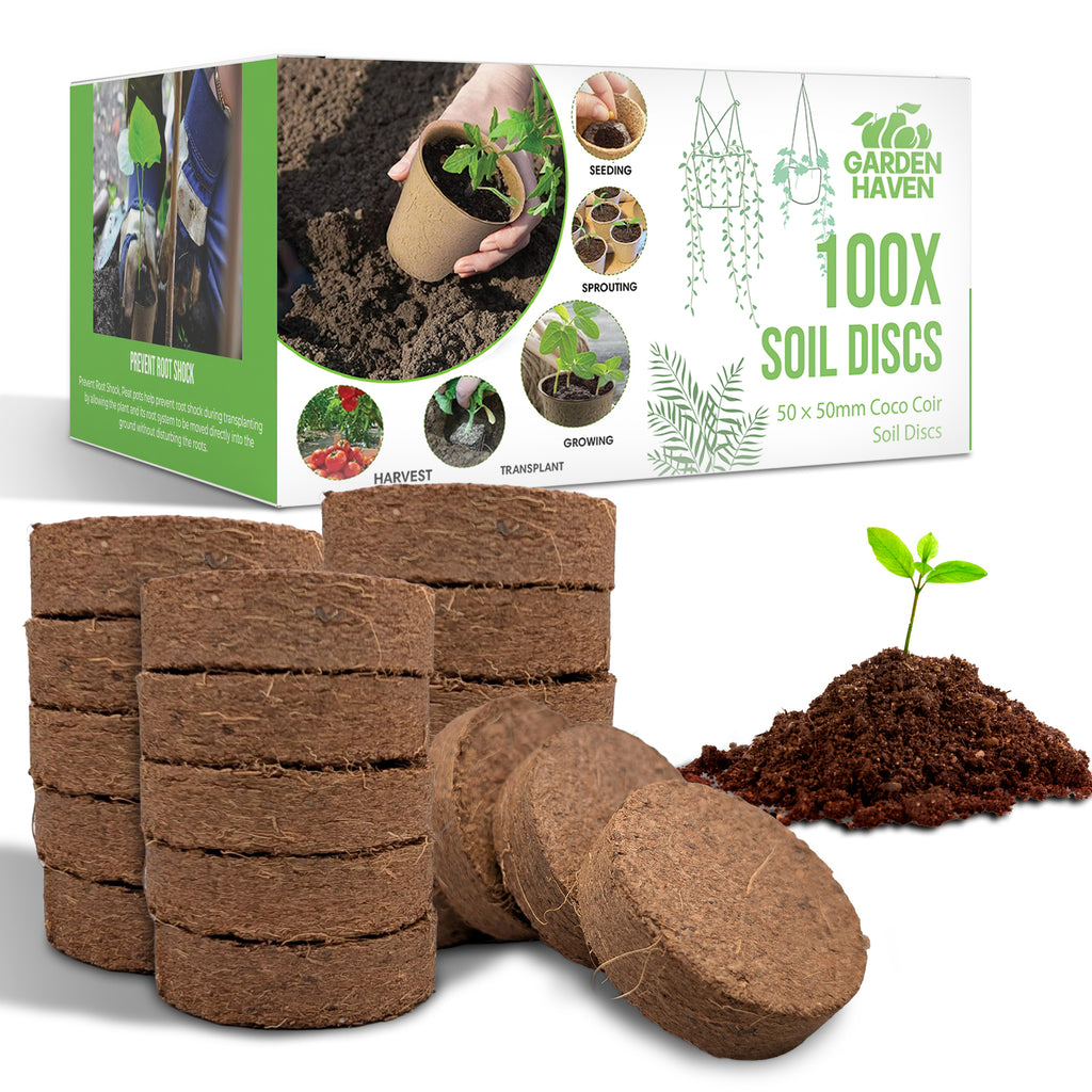 50x Coco Coir Seed Starter Discs 50mm | Organic Coconut Coir pellets for Seed Starting | Pre - Washed, pH Balanced | Compressed Soil Discs for Herbs, Vegetables & Flowers (Indoor/Outdoor) - Garden Haven
