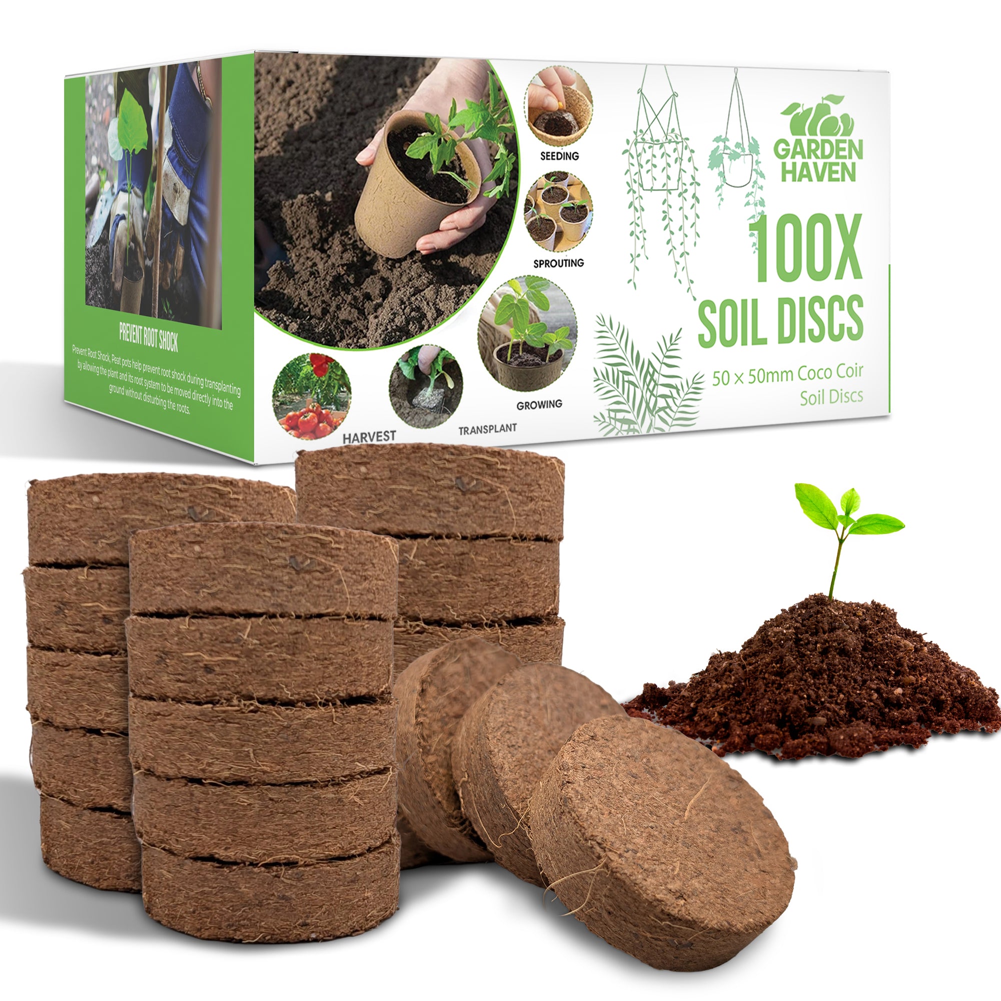 50x Coco Coir Seed Starter Discs 50mm | Organic Coconut Coir pellets for Seed Starting | Pre - Washed, pH Balanced | Compressed Soil Discs for Herbs, Vegetables & Flowers (Indoor/Outdoor) - Garden Haven