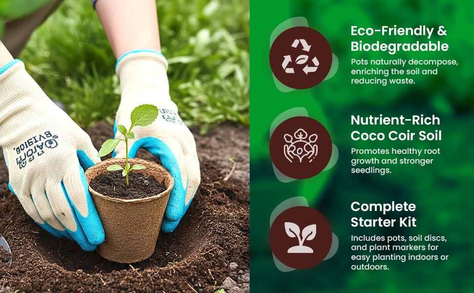 Seedling Starter Kit Germination Grow Cups and Soil (10 Pack) Biodegradable Peat Pots, Coco Coir Soil Discs, Plant Markers - Organic Grow Kit for Seed Germination, Indoor/Outdoor (1)