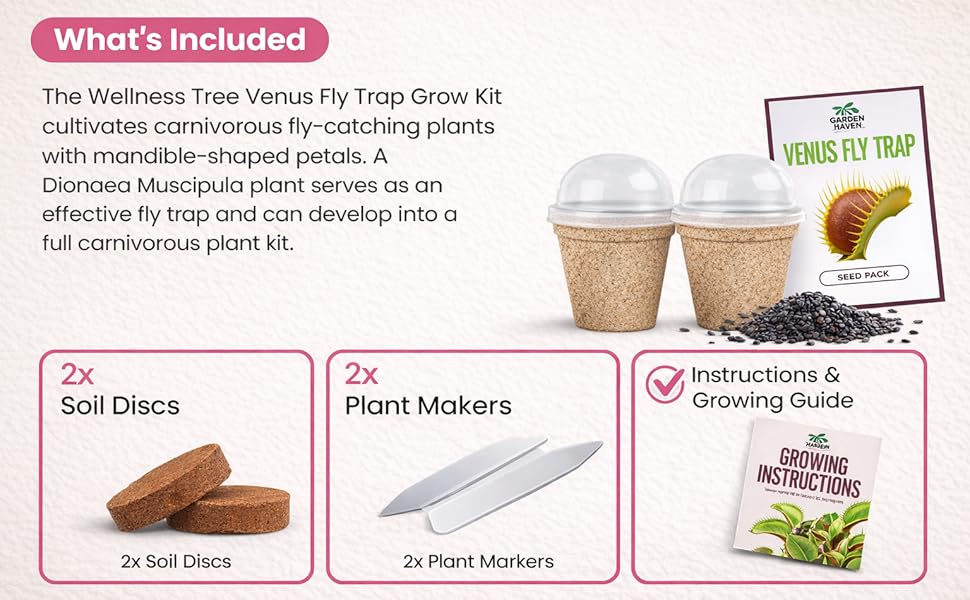 Venus Fly Trap Seeds Growing Starter Kit All in One Carnivorous Plant - Chamber Germination Dionaea Muscipula Perfect to Catch Flies Beginner (2 Pack)