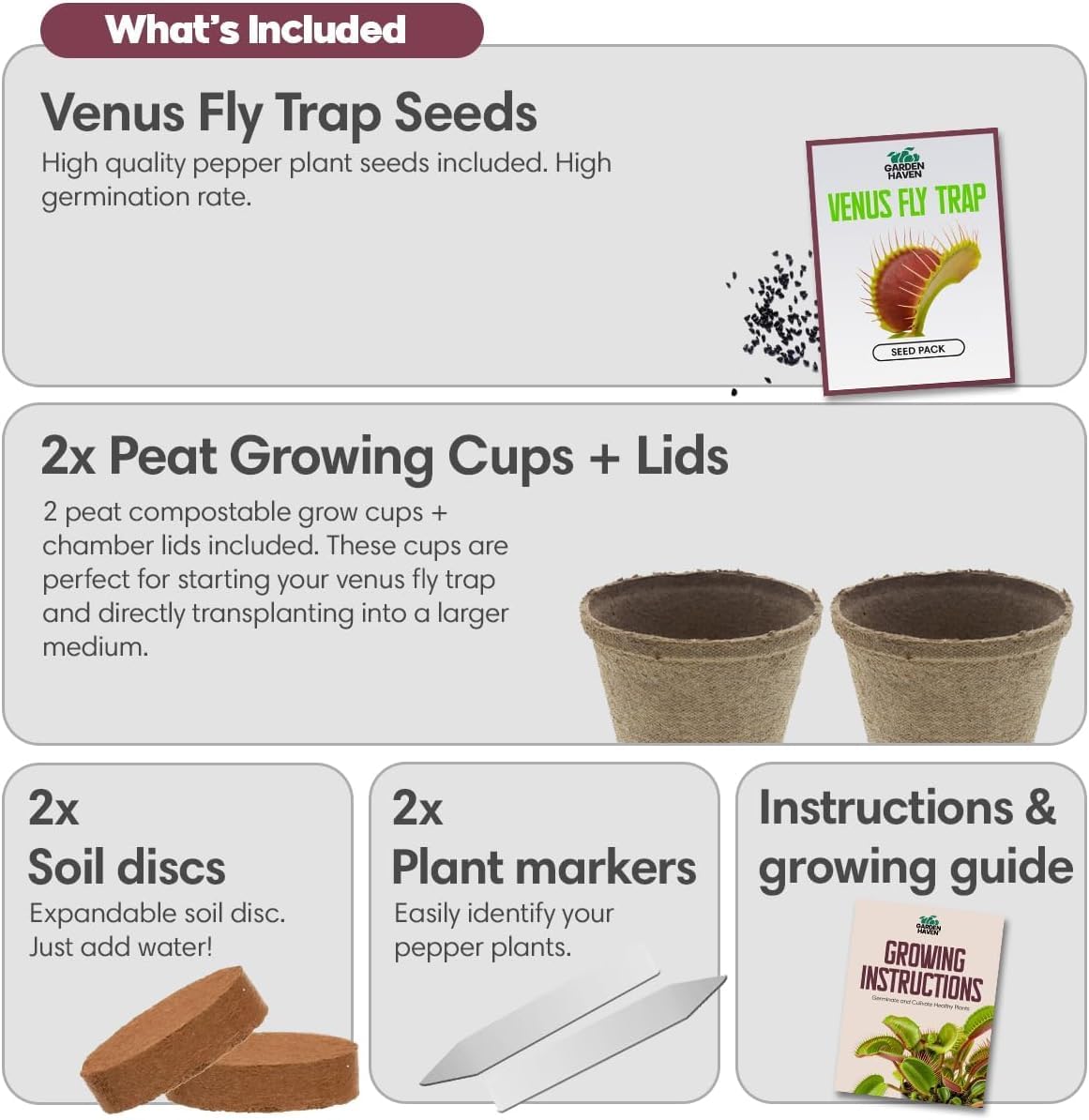 Venus Fly Trap Seeds Growing Starter Kit All in One Carnivorous Plant - Chamber Germination Dionaea Muscipula Perfect to Catch Flies Beginner (2 Pack) - Garden Haven