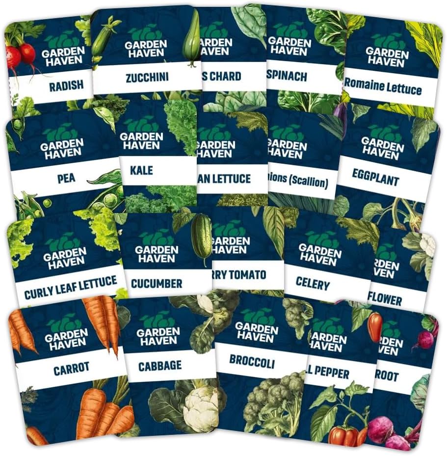 20 Vegetable Seeds Variety Pack - Complete Grow Kit Heirloom Vegetables Indoor Outdoors Vegetable Seeds, Tomatos, Broccoli, Carrots, Lettuce & More - DIY Starter Kit - Garden Haven