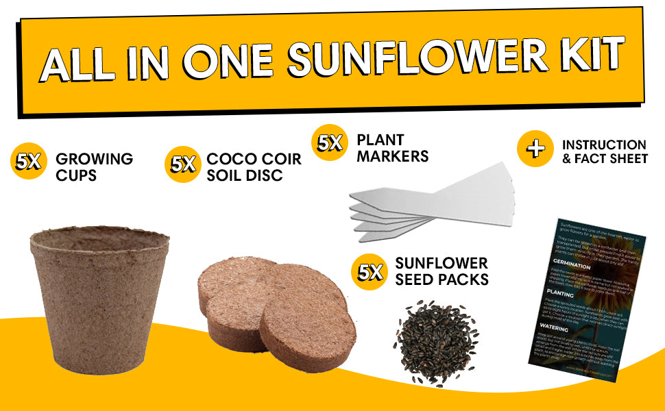 Sunflower Seed Growing Kit -All in One Sun Flower Garden Kit - A Complete Sunflower Gift - Beginner Starter Plants- Seed Variety Pack