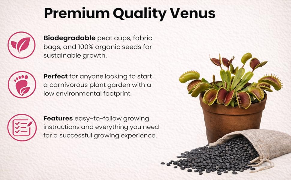 Venus Fly Trap Seeds Growing Starter Kit All in One Carnivorous Plant - Chamber Germination Dionaea Muscipula Perfect to Catch Flies Beginner (2 Pack)