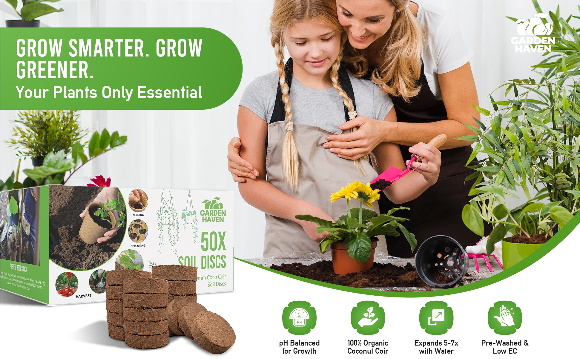 50x Coco Coir Seed Starter Discs 50mm | Organic Coconut Coir pellets for Seed Starting | Pre-Washed, pH Balanced | Compressed Soil Discs for Herbs, Vegetables & Flowers (Indoor/Outdoor)