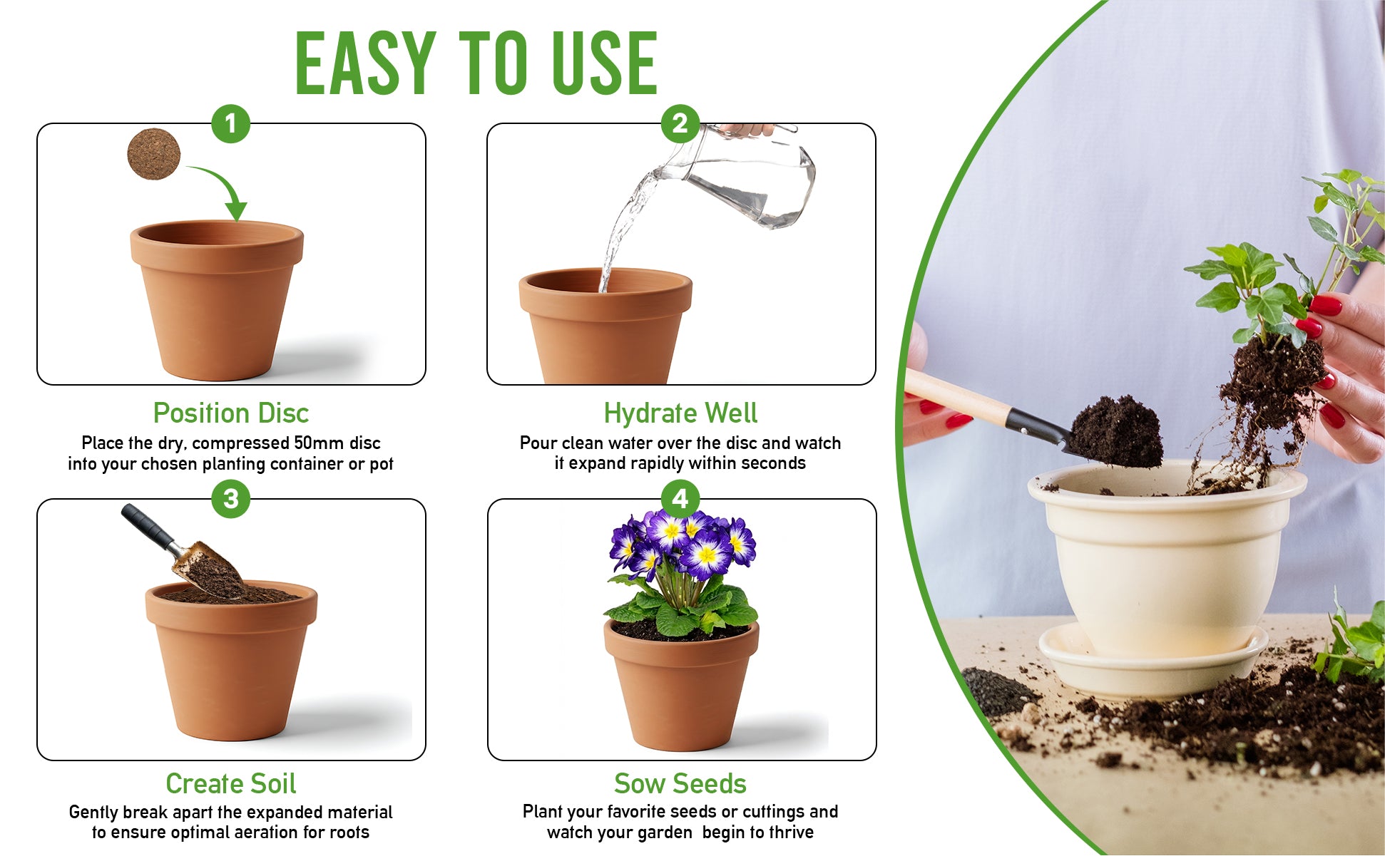 50x Coco Coir Seed Starter Discs 50mm | Organic Coconut Coir pellets for Seed Starting | Pre-Washed, pH Balanced | Compressed Soil Discs for Herbs, Vegetables & Flowers (Indoor/Outdoor)