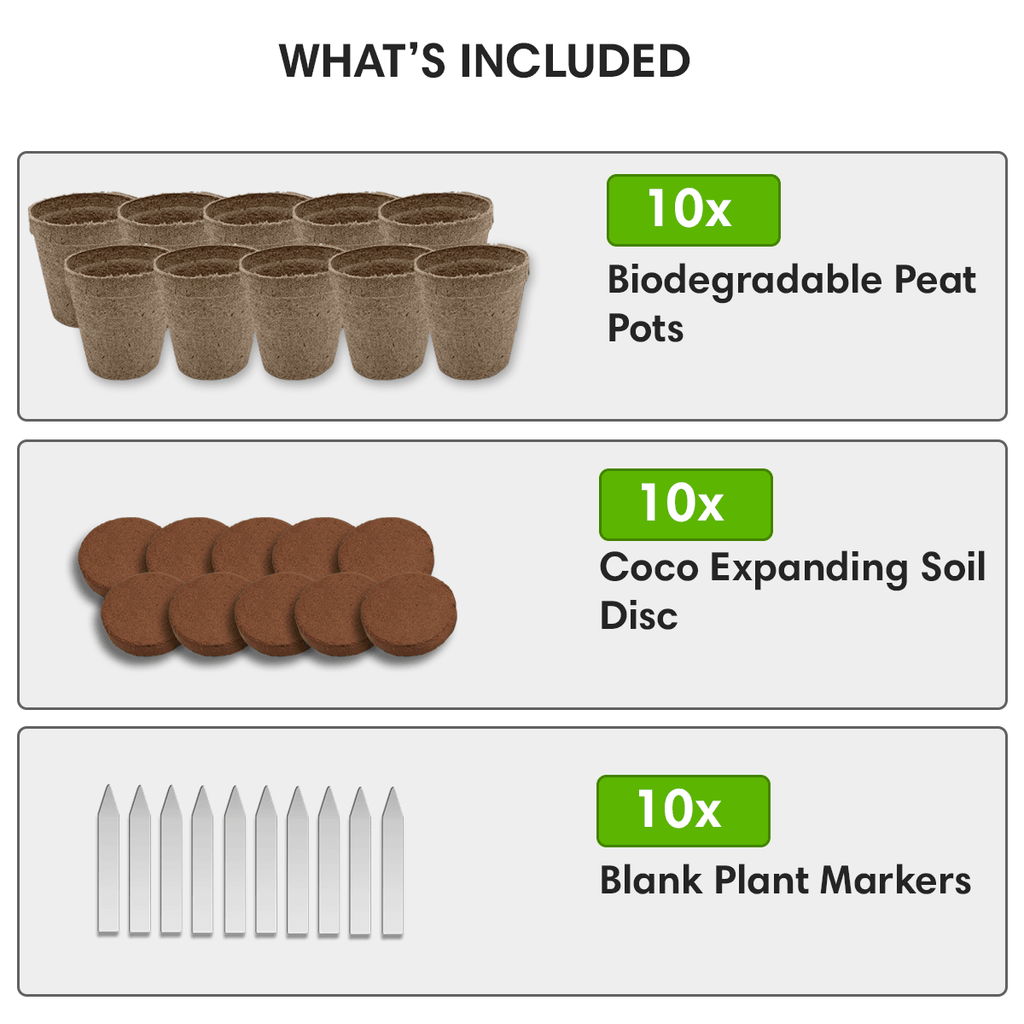 Seedling Starter Kit Germination Grow Cups and Soil (10 Pack) Biodegradable Peat Pots, Coco Coir Soil Discs, Plant Markers - Organic Grow Kit for Seed Germination, Indoor/Outdoor (1) - Garden Haven