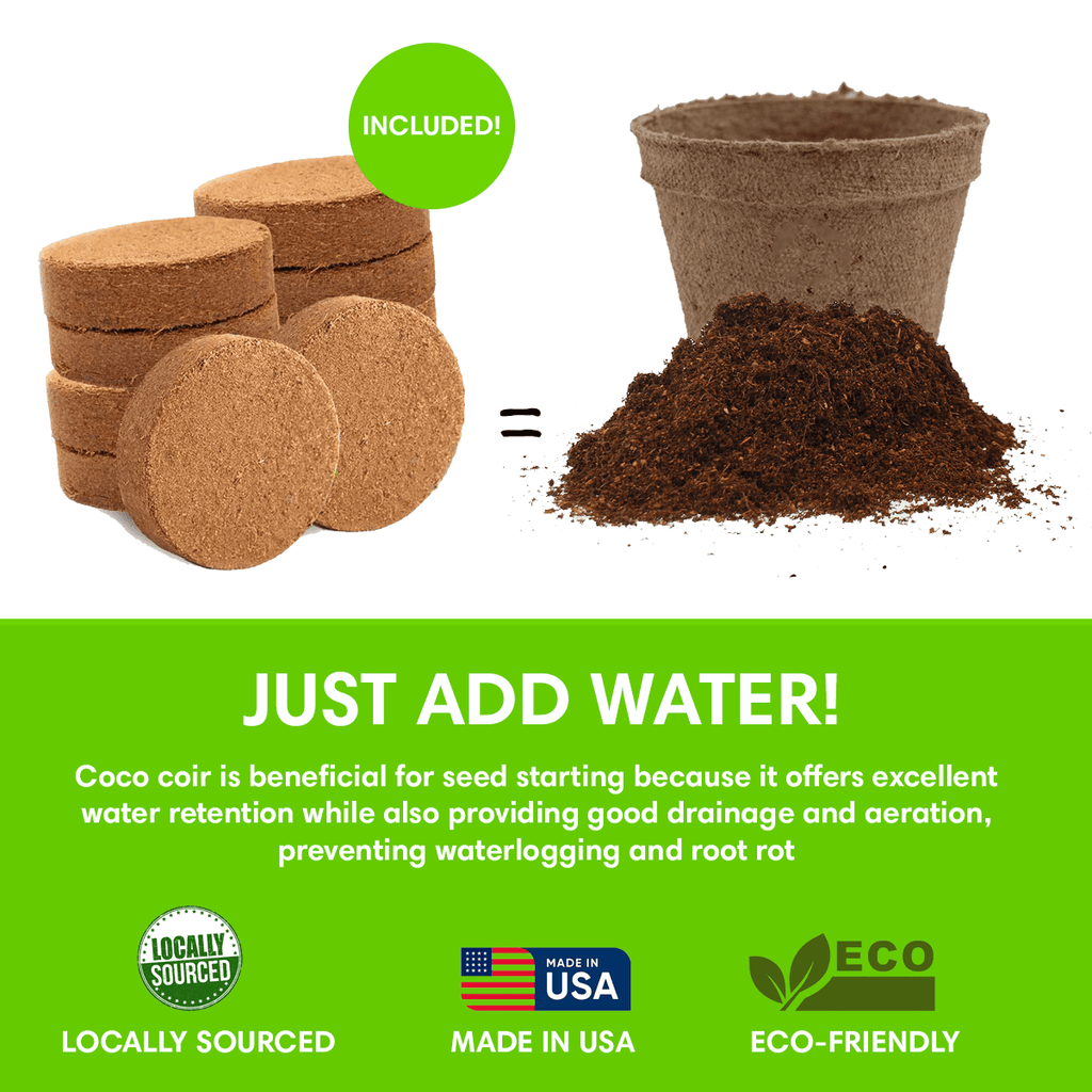 Seedling Starter Kit Germination Grow Cups and Soil (10 Pack) Biodegradable Peat Pots, Coco Coir Soil Discs, Plant Markers - Organic Grow Kit for Seed Germination, Indoor/Outdoor (1) - Garden Haven