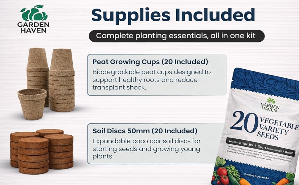 20 Vegetable Seeds Variety Pack - Complete Grow Kit Heirloom Vegetables Indoor Outdoors Vegetable Seeds, Tomatos, Broccoli, Carrots, Lettuce & More - DIY Starter Kit