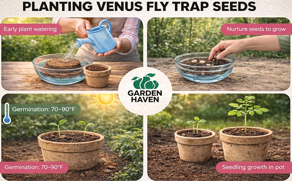 Venus Fly Trap Seeds Growing Starter Kit All in One Carnivorous Plant - Chamber Germination Dionaea Muscipula Perfect to Catch Flies Beginner (2 Pack)